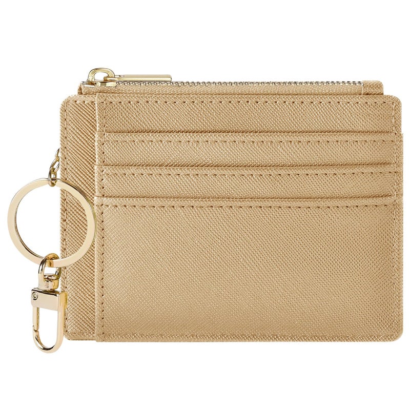 Sodsay Card Case Slim Front Pocket Wallet for Women Credit Card Holder with Keychain(CH Champagne Gold) - Image 1